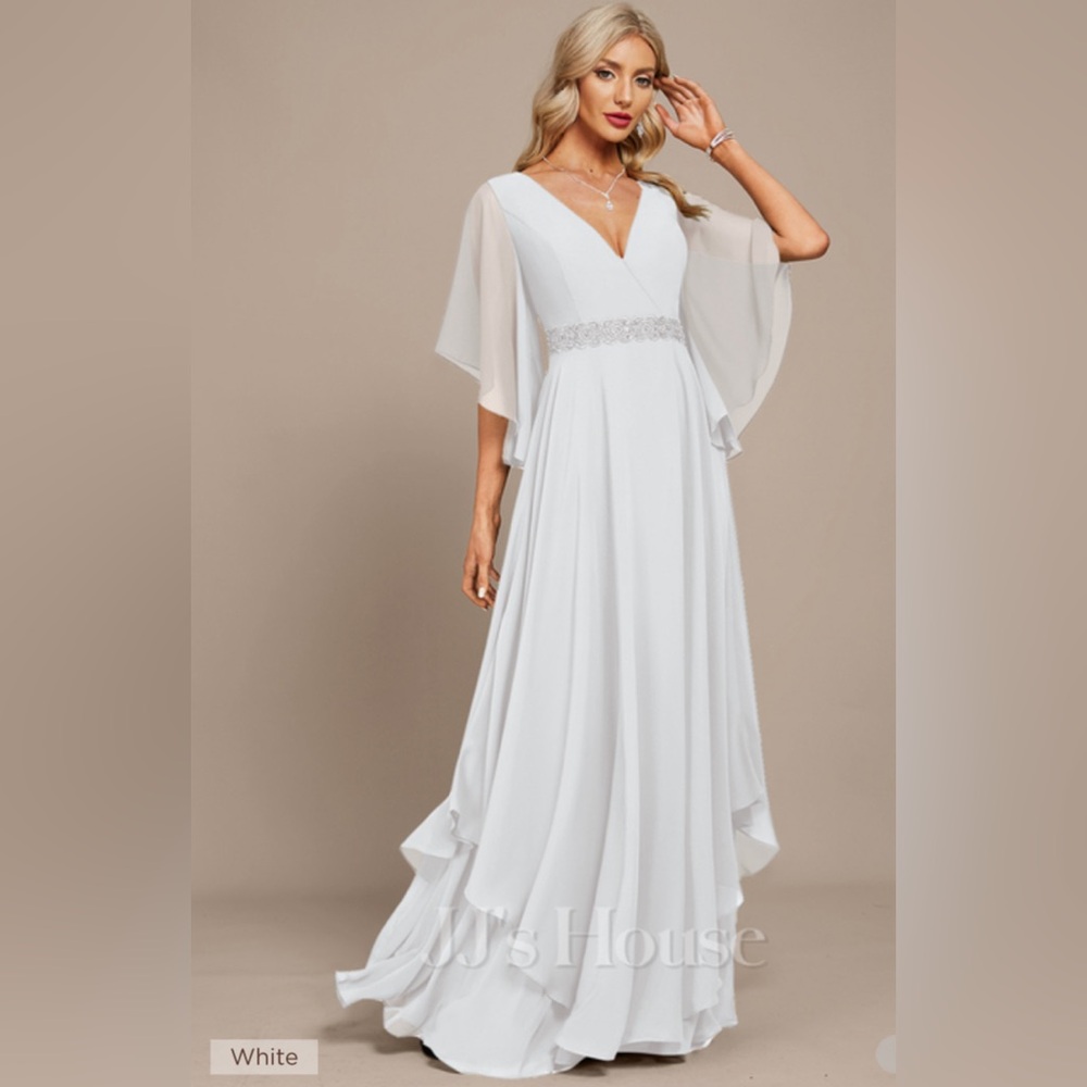 JJ’s House A-line V-Neck Floor-Length Chiffon Evening Dress waist 37.5 bust 44.5